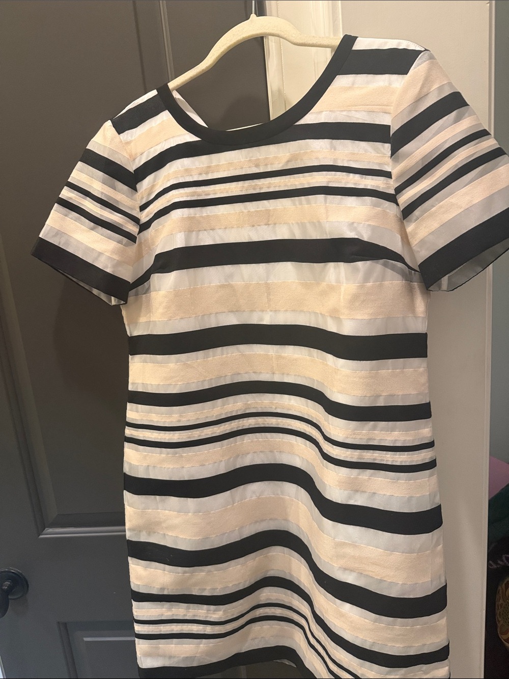 Vince Camuto Black and Cream Horizontal Stripe Shift Dress